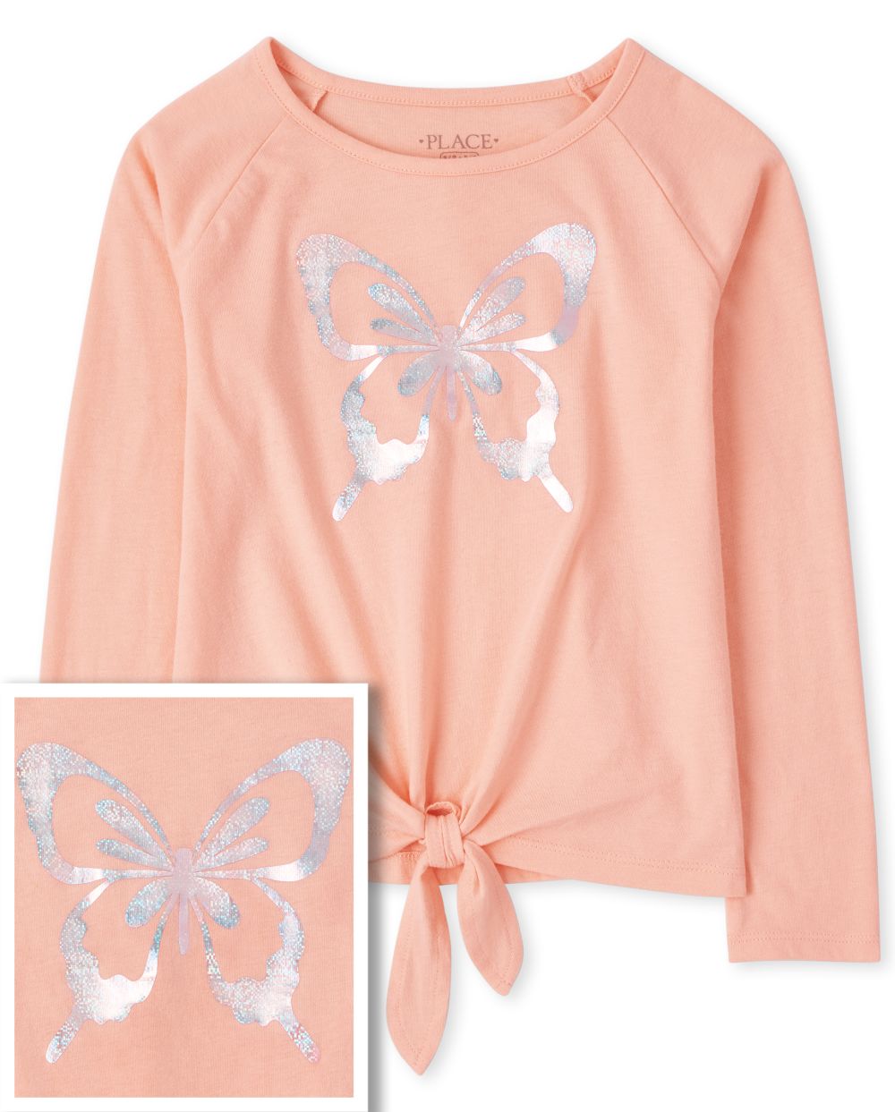 

Girls Butterfly Tie Front Top - Pink - The Children's Place