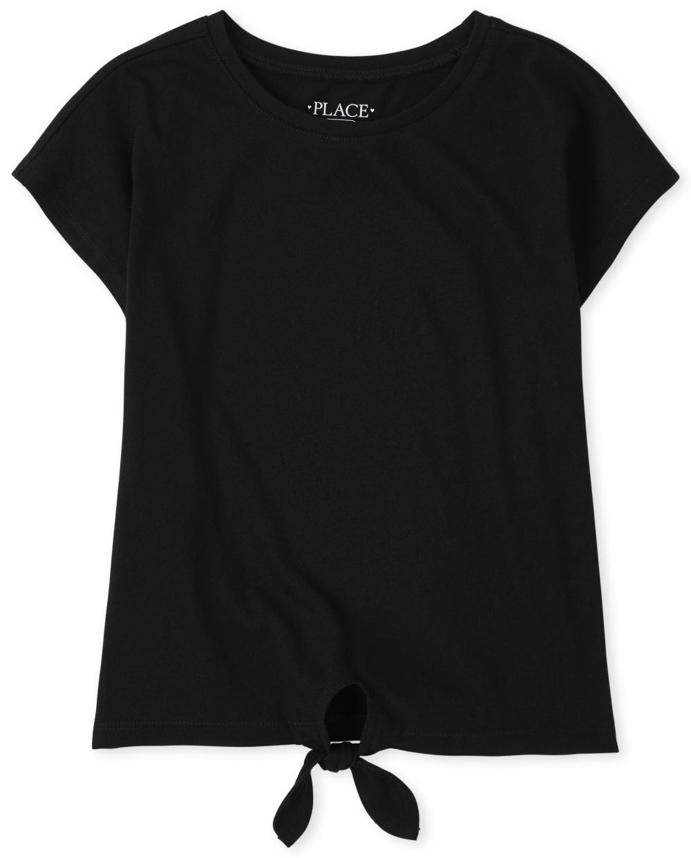 

Girls Tie Front Basic Layering Tee - Black T-Shirt - The Children's Place