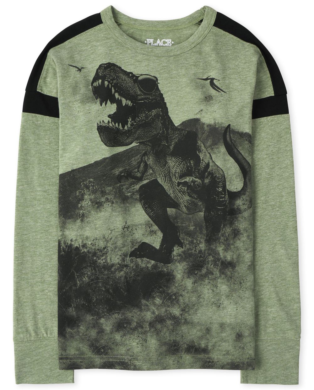 

s Boys Striped Arm Graphic Top - Green - The Children's Place