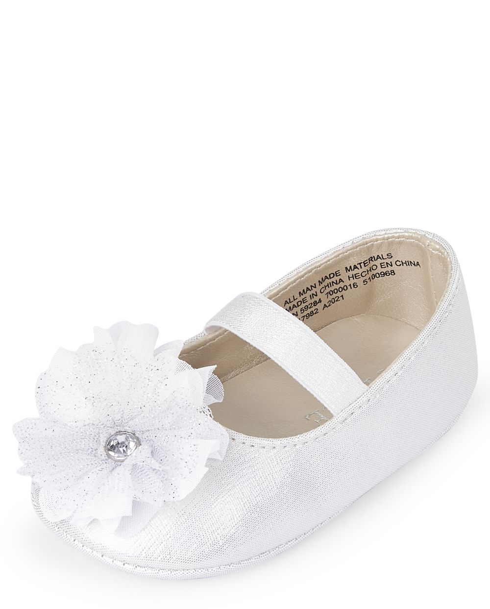 

Newborn Baby Shimmer Flower Ballet Flats - White - The Children's Place