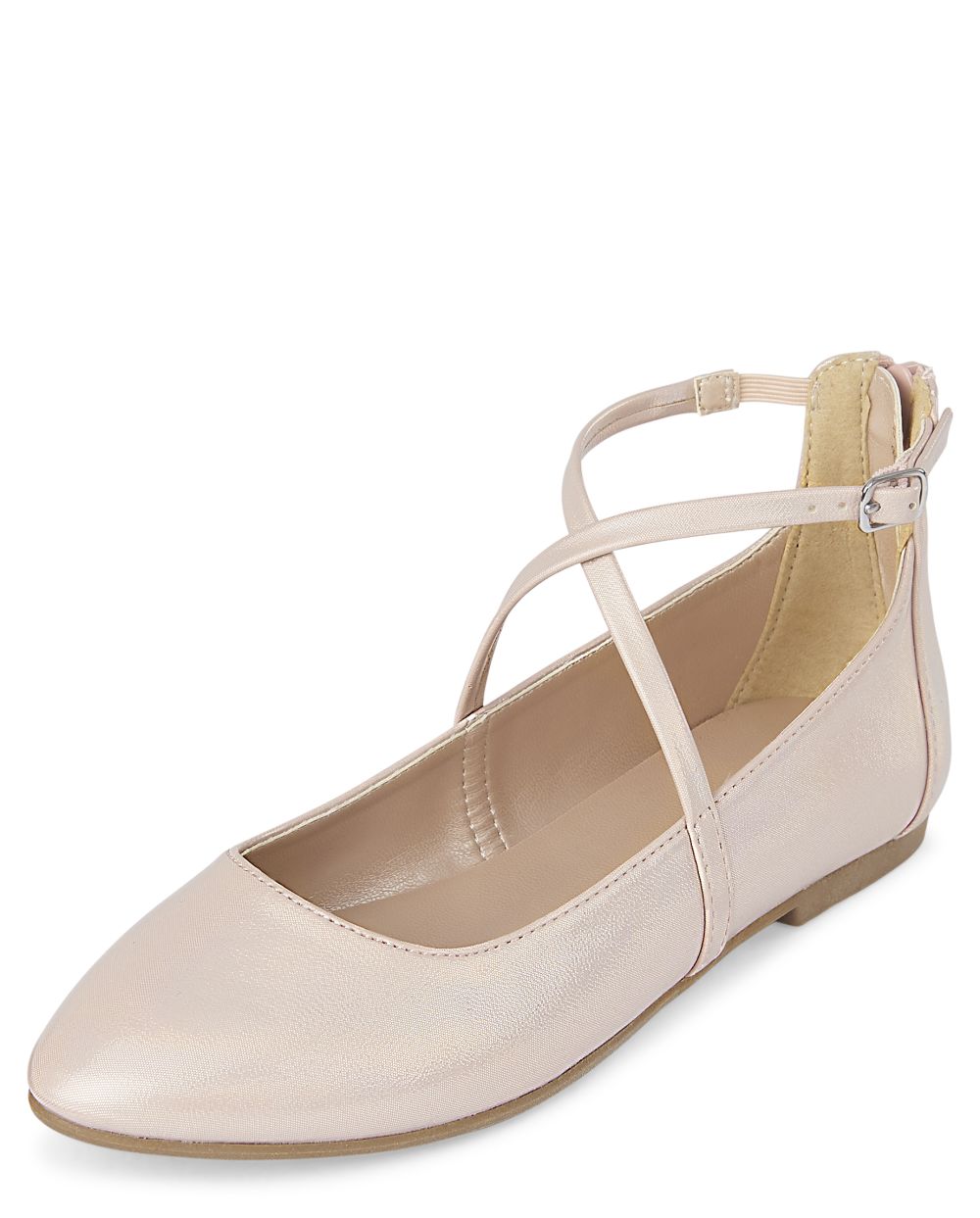 

Girls Shimmer Cross Strap Ballet Flats - Pink - The Children's Place