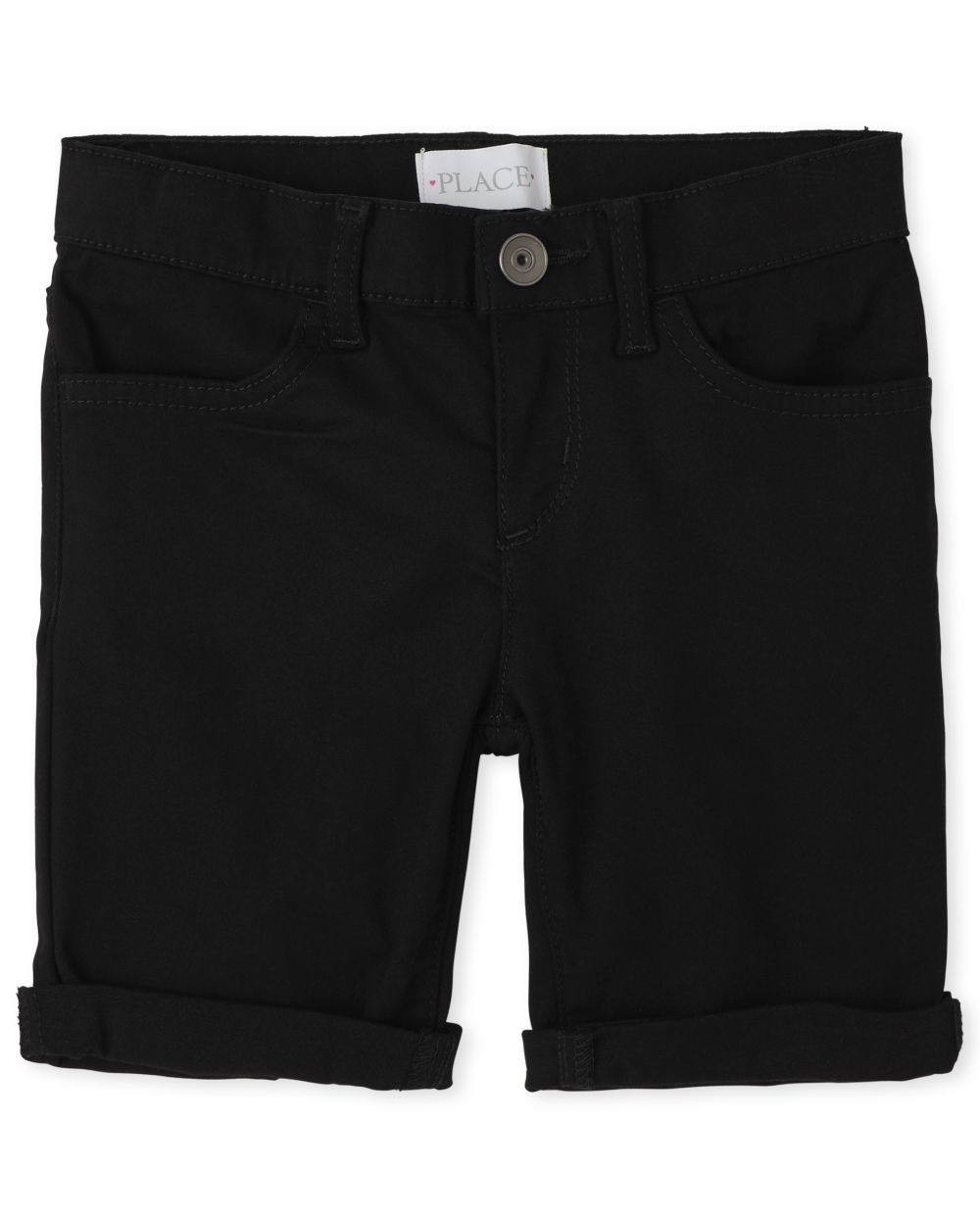 

s Roll Cuff Twill Skimmer Shorts - Black - The Children's Place