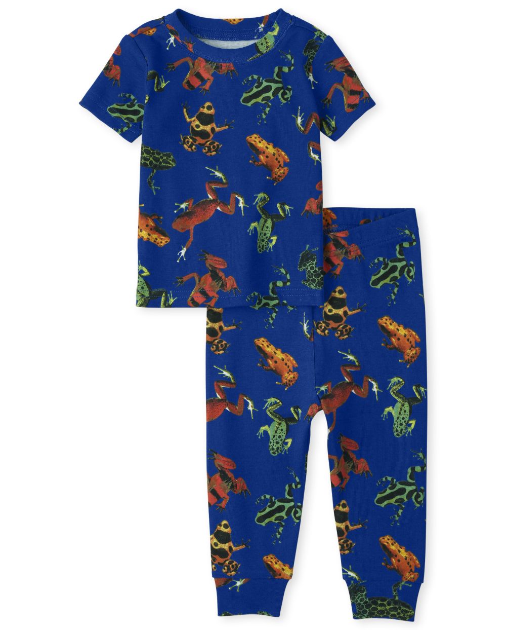 Baby And Toddler Boys Short Sleeve Frog Print Snug Fit Cotton Pajamas