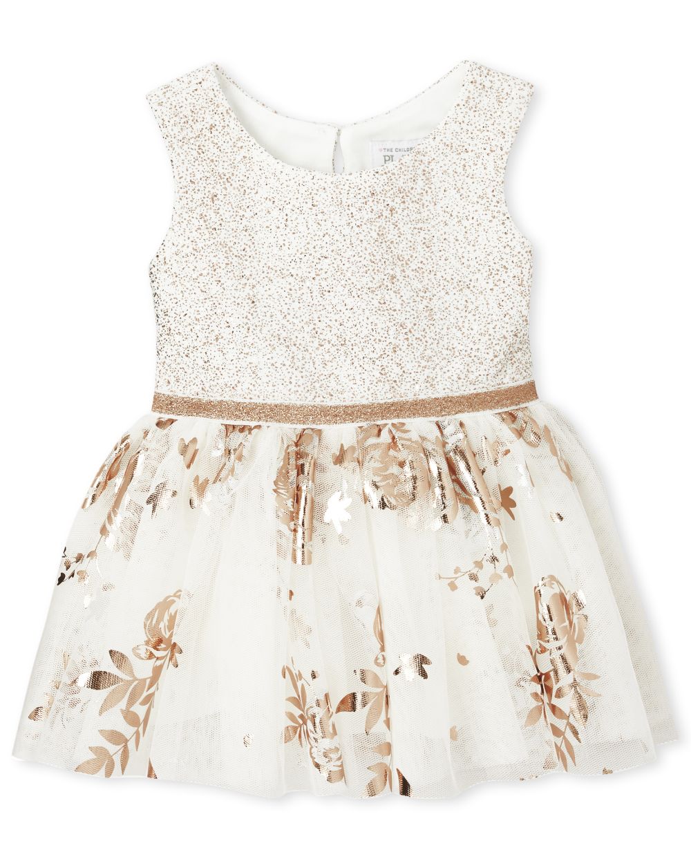 

Newborn Baby Foil Rose Gold Knit To Woven Dress - White - The Children's Place