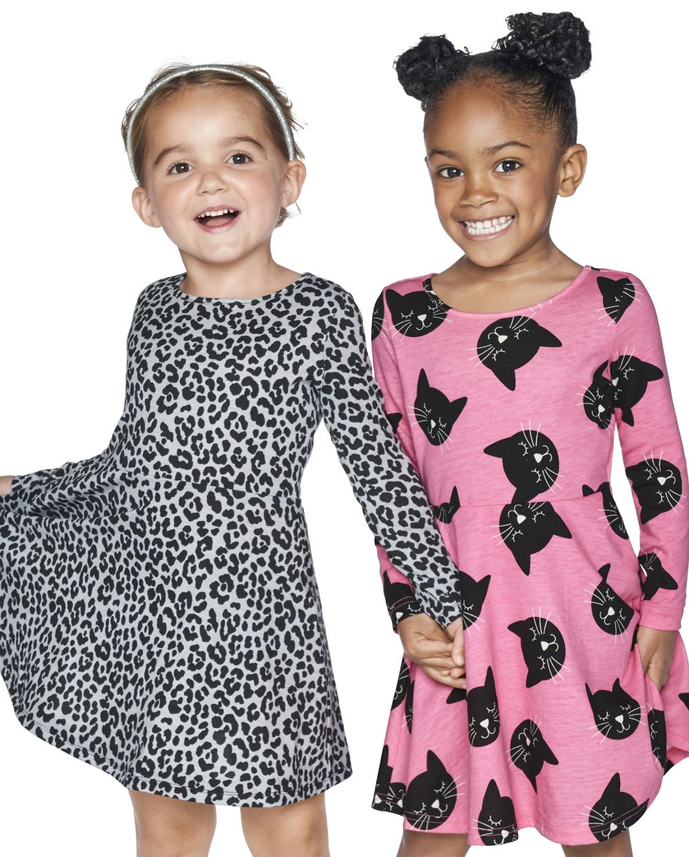 Toddler Animal Leopard Print Knit Long Sleeves Skater Dress
