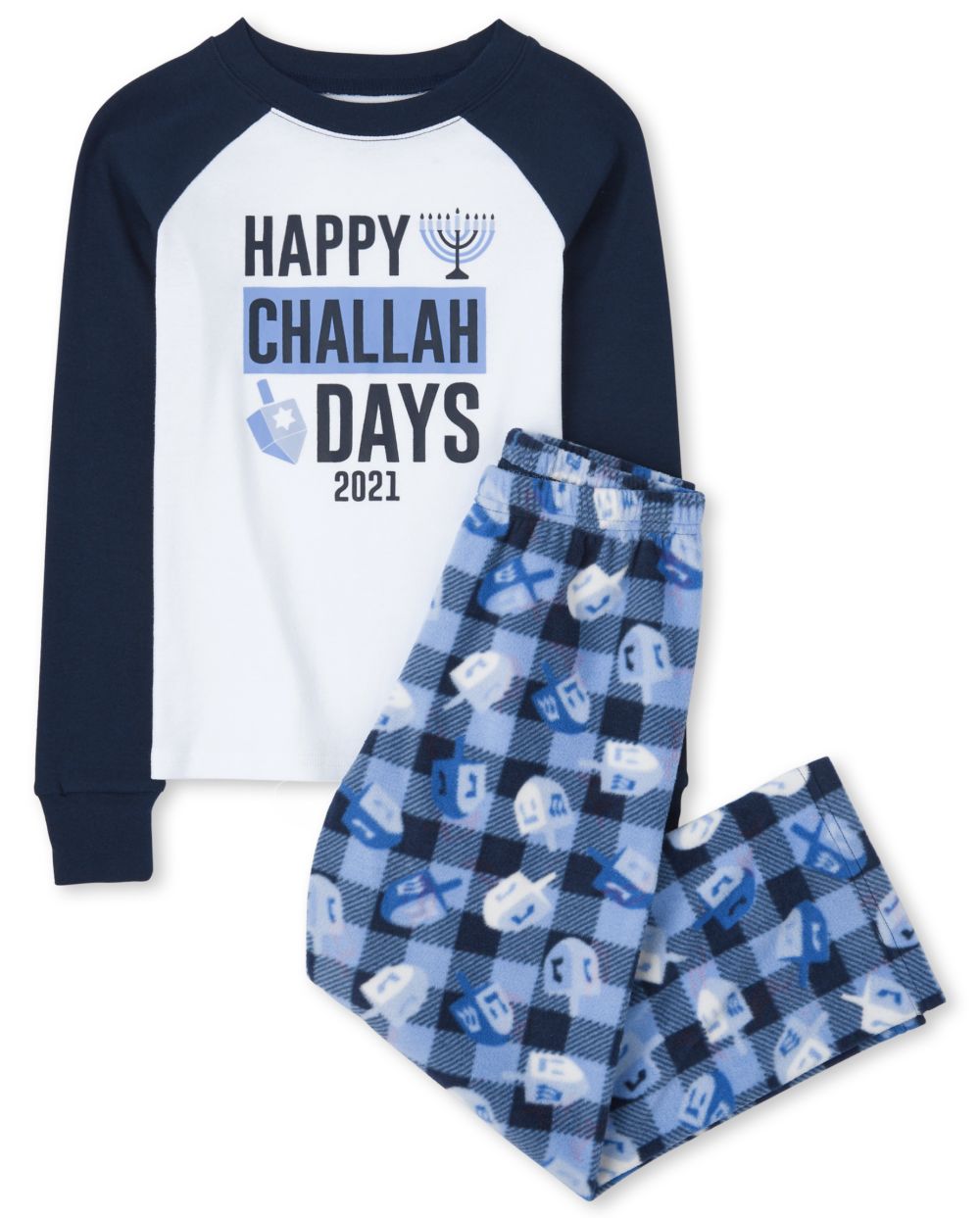 Girls Unisex Kids Matching Family Challah Days Snug Fit Cotton And Fleece Pajamas - Blue