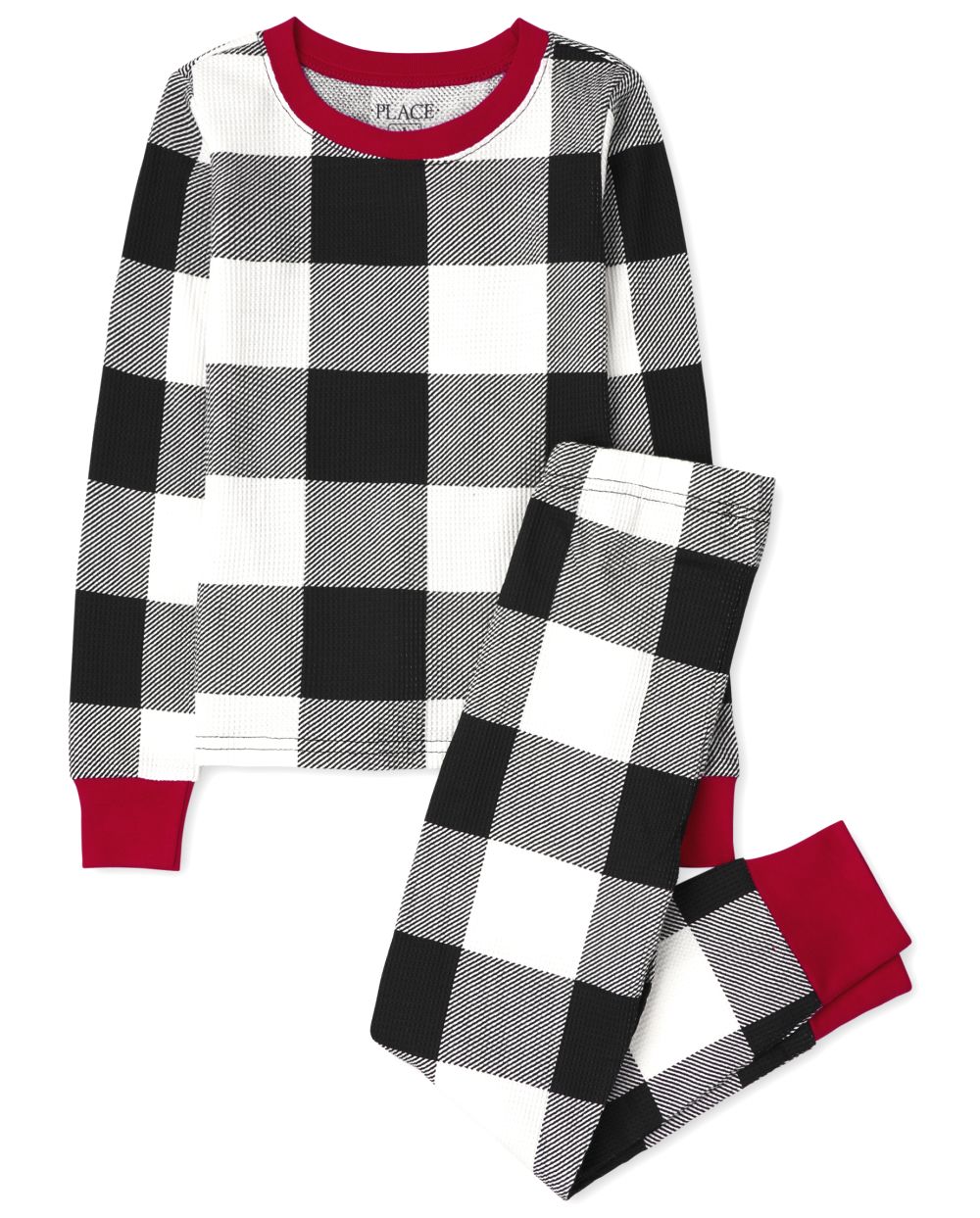Girls Unisex Kids Matching Family Thermal Buffalo Plaid Snug Fit Cotton Pajamas - Black