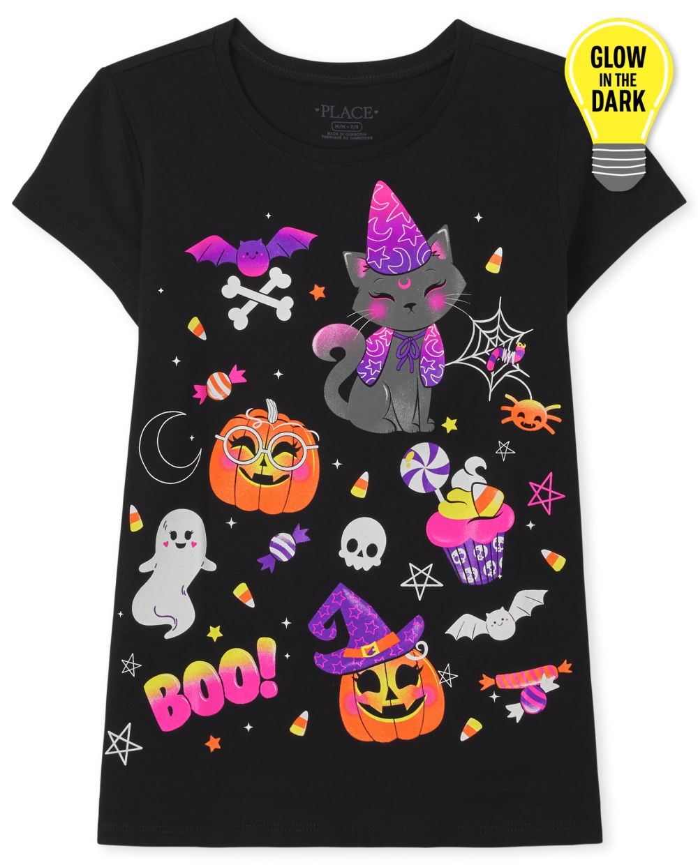 The Children's Place Girls Glow Doodle Graphic Tee - Black - Xl (14)