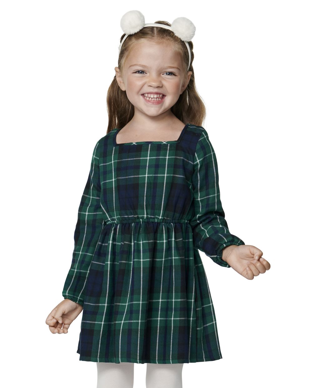 Toddler Twill Plaid Print Long Sleeves Dress