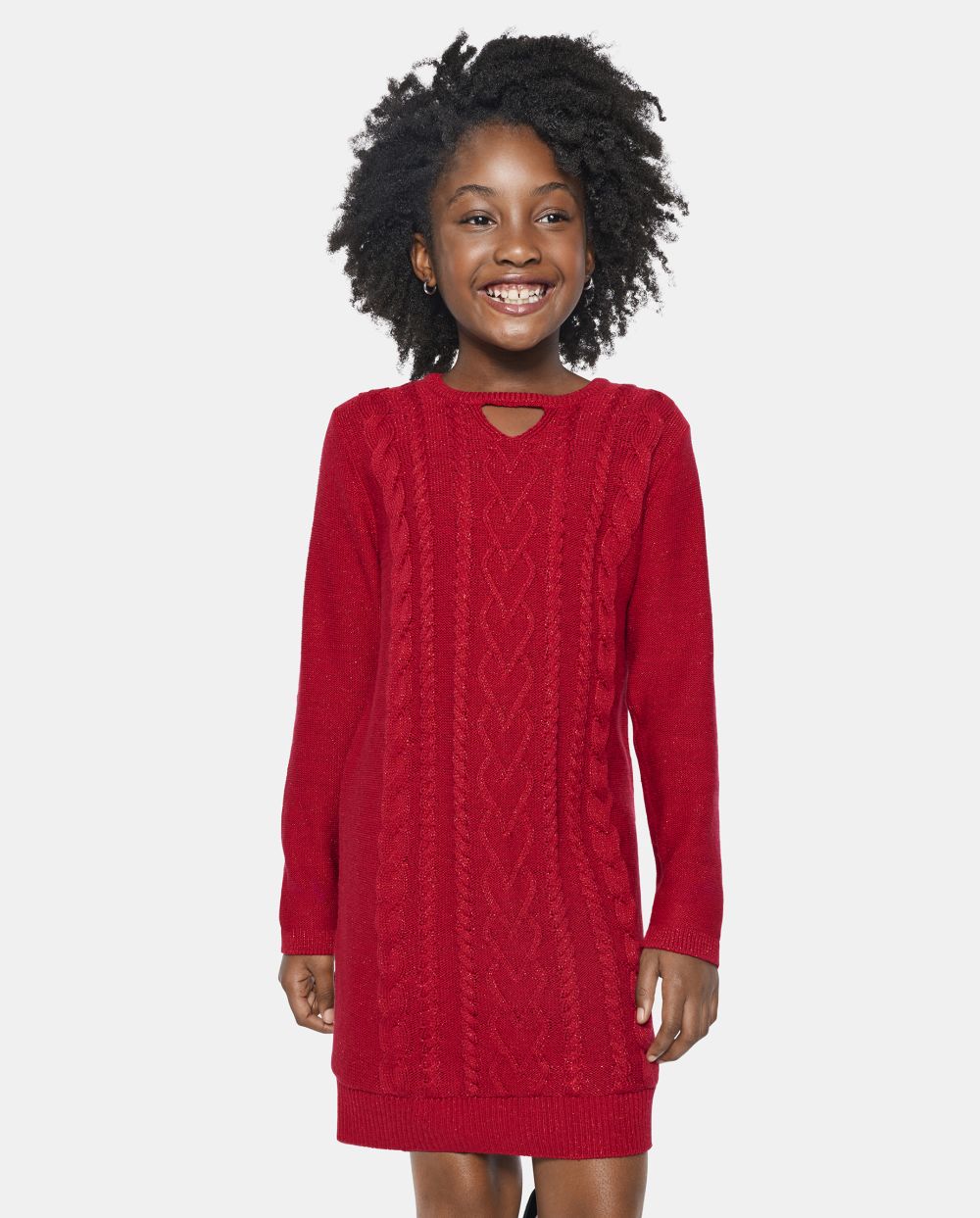 Girls Crew Neck Above the Knee Cutout Sweater Long Sleeves Dress