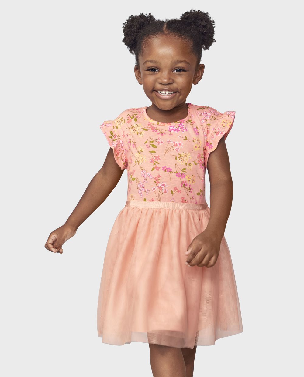 Toddler Baby Above the Knee Floral Print Flutter Short Sleeves Sleeves Mesh Dress