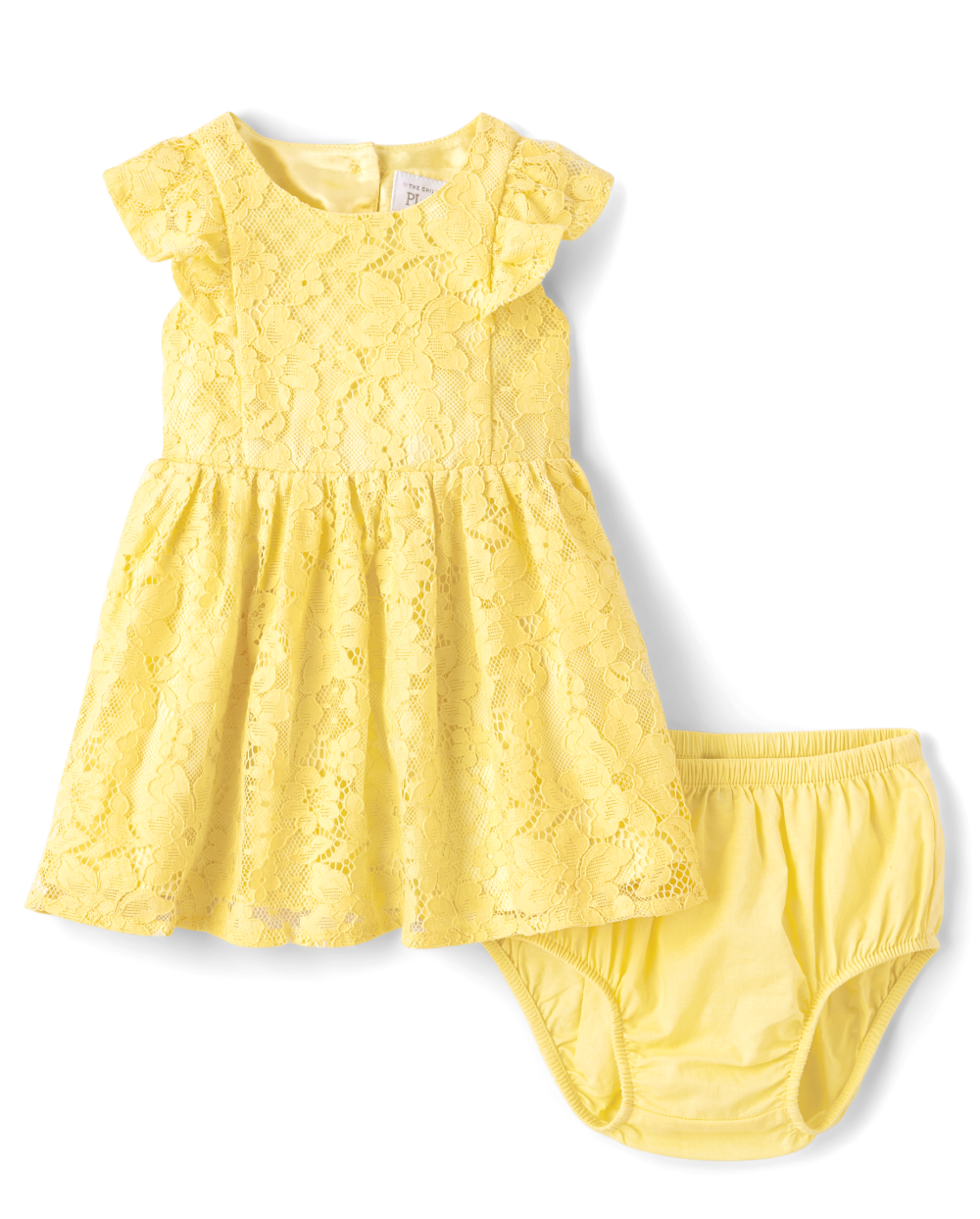 Toddler Elasticized Waistline Above the Knee Button Closure Flutter Short Sleeves Sleeves Dress