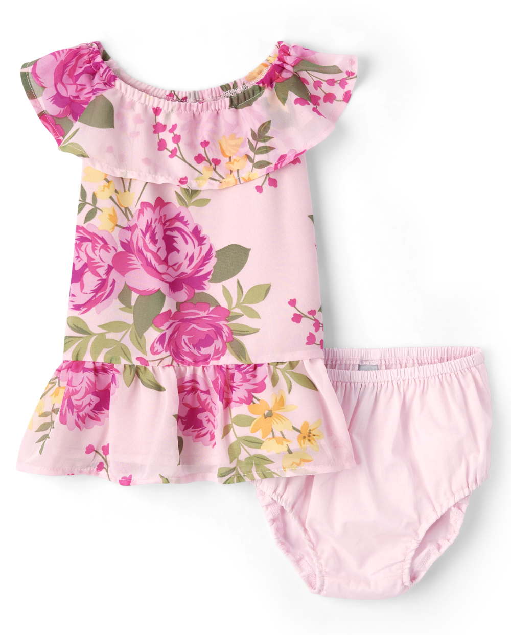 Toddler Elasticized Waistline Sleeveless Floral Print Tiered Above the Knee Dress With Ruffles