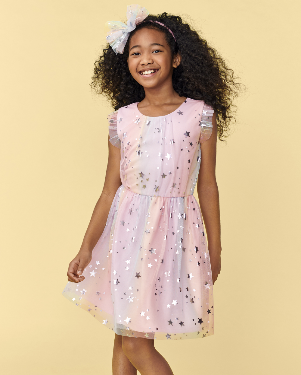 Girls Flutter Short Sleeves Sleeves Mesh Above the Knee Geometric Print Polyester Dress