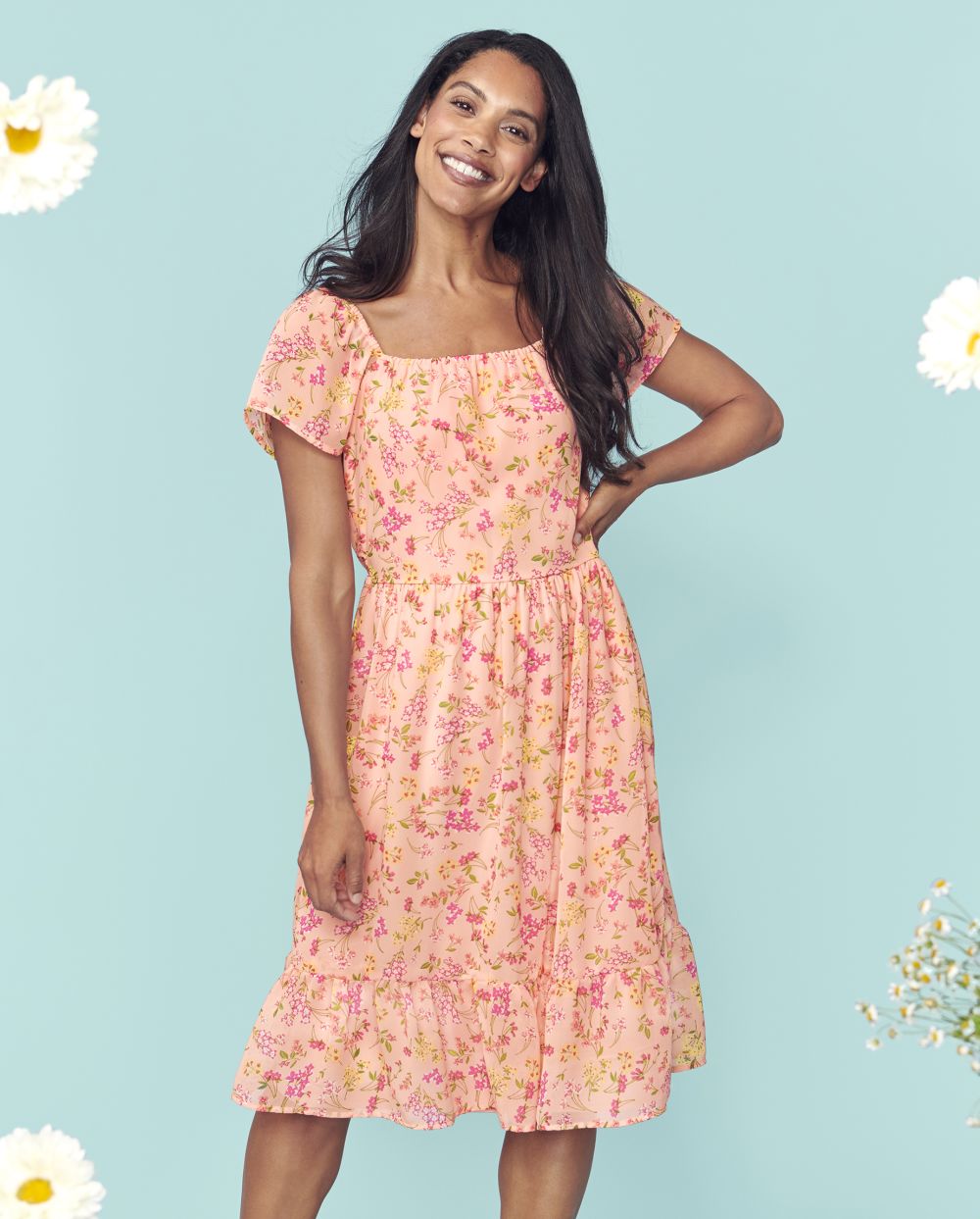 The Children's Place Womens Mommy And Me Floral Tiered Dress | Size Large | Coral