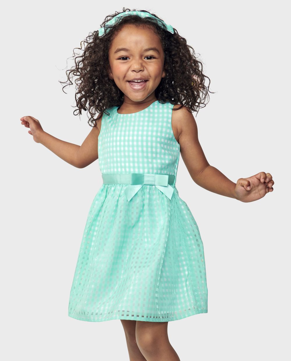 Toddler Baby Above the Knee Button Closure Checkered Gingham Print Sleeveless Dress With a Bow(s)