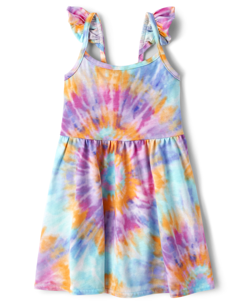 Toddler Baby Tie Dye Print Flutter Sleeves Sleeveless Above the Knee Skater Dress