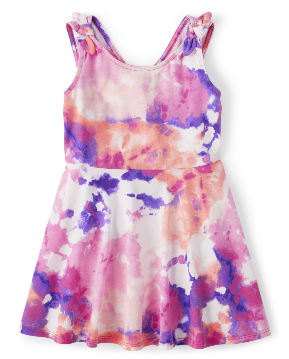 Toddler Baby Tie Dye Print Sleeveless V Back Above the Knee Dress With a Bow(s)