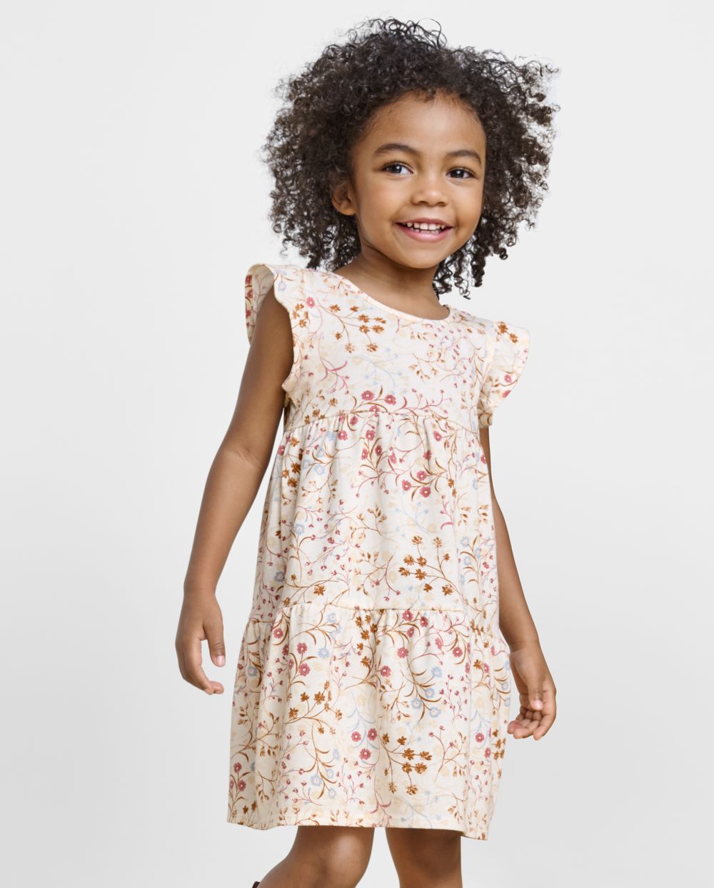 Toddler Baby Crew Neck Tiered Floral Print Above the Knee Flutter Short Sleeves Sleeves Dress
