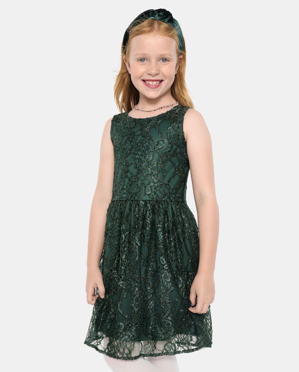 Girls Crew Neck Above the Knee Cutout Back Zipper Fitted Button Closure Fit-and-Flare Sleeveless Dress