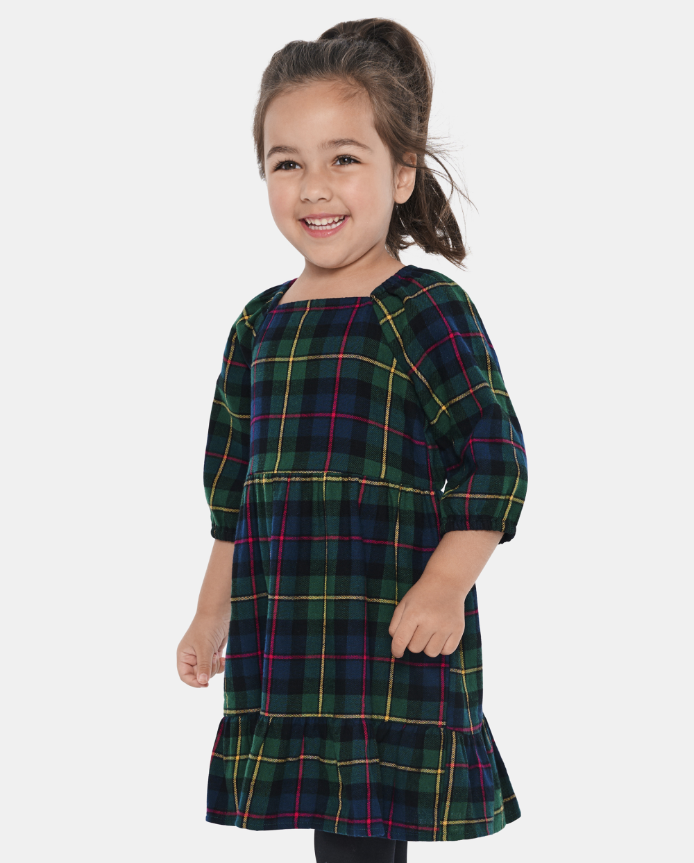 The Children’s Place Baby And Toddler Girls Matching Family Plaid Flannel Tiered Dress | Green | 100% Cotton
