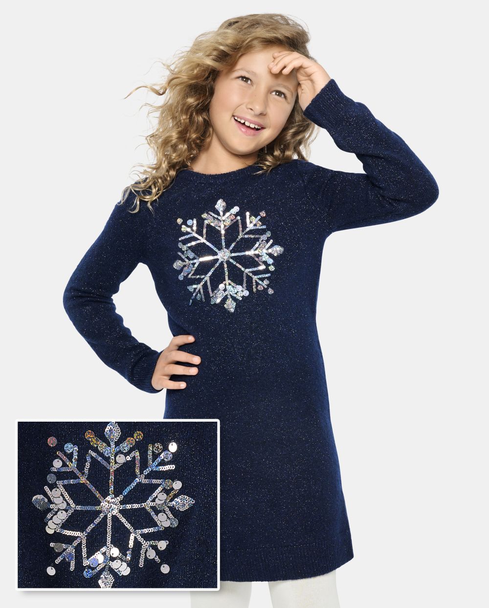 Tall Girls Sweater Long Sleeves Above the Knee Crew Neck Sequined Dress
