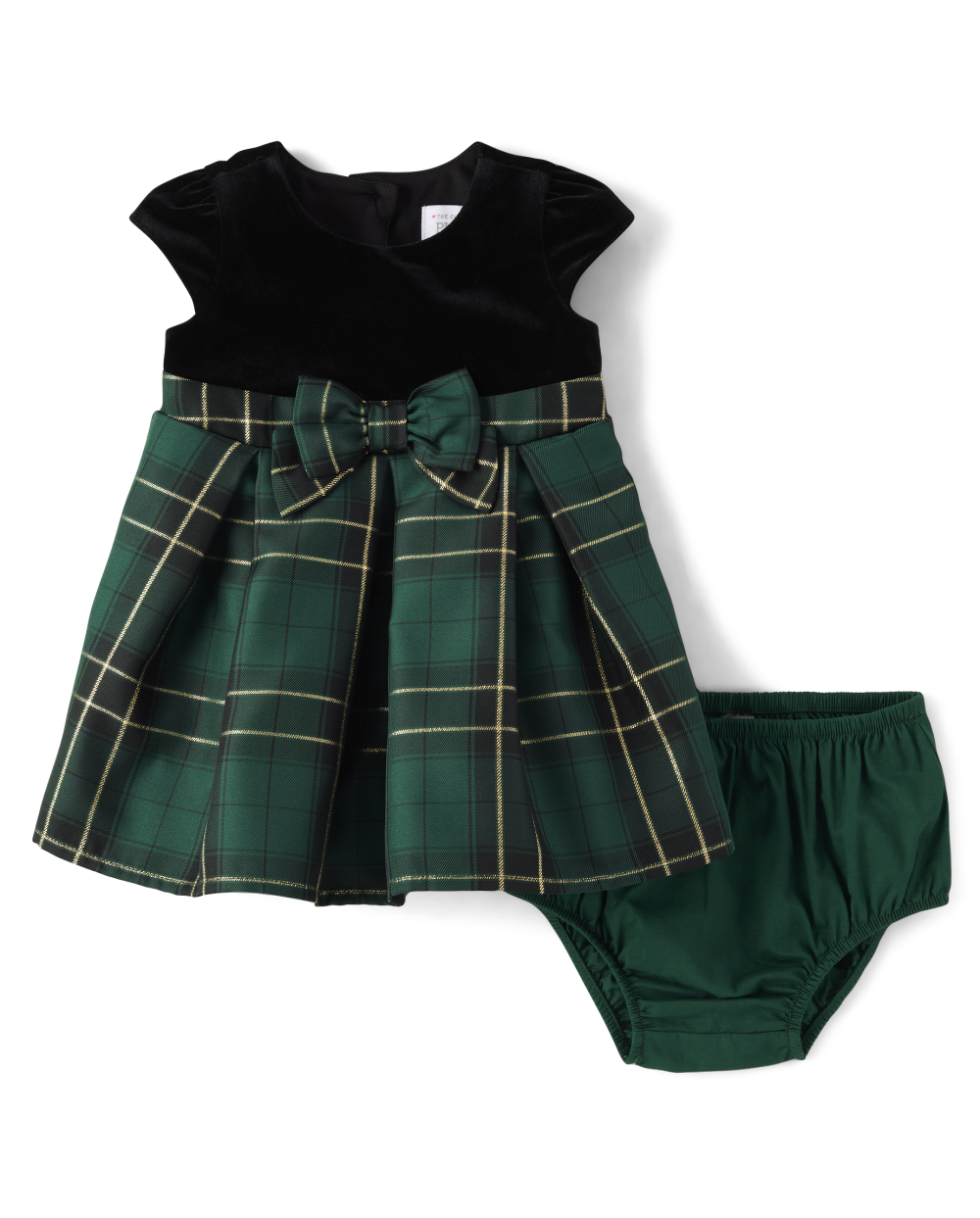Toddler Elasticized Waistline Crew Neck Fit-and-Flare Cap Short Sleeves Sleeves Above the Knee Plaid Print Mesh Fitted Dress With a Bow(s)