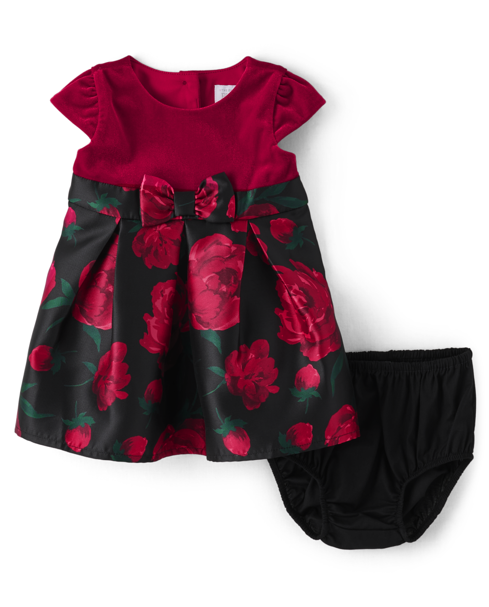 Toddler Crew Neck Elasticized Waistline Fitted Cap Short Sleeves Sleeves Floral Print Fit-and-Flare Above the Knee Dress With a Bow(s)