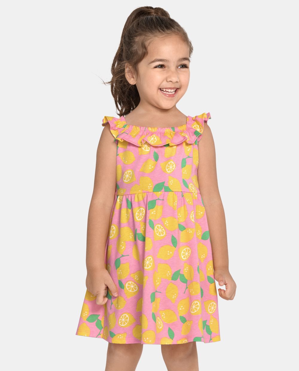 Toddler Baby General Print Square Neck Flutter Short Sleeves Sleeves Above the Knee Dress With Ruffles