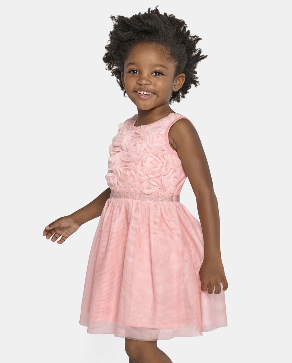Toddler Baby Mesh Fitted Crew Neck Above the Knee Fit-and-Flare Sleeveless Dress