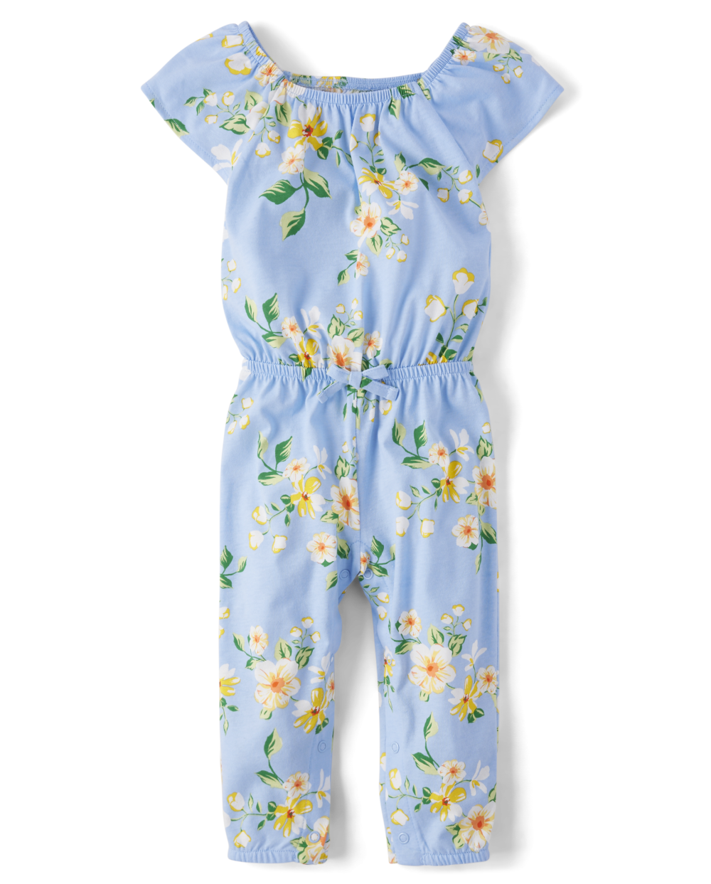 Toddler Baby Square Neck Floral Print Flutter Short Sleeves Sleeves Snap Closure Jumpsuit