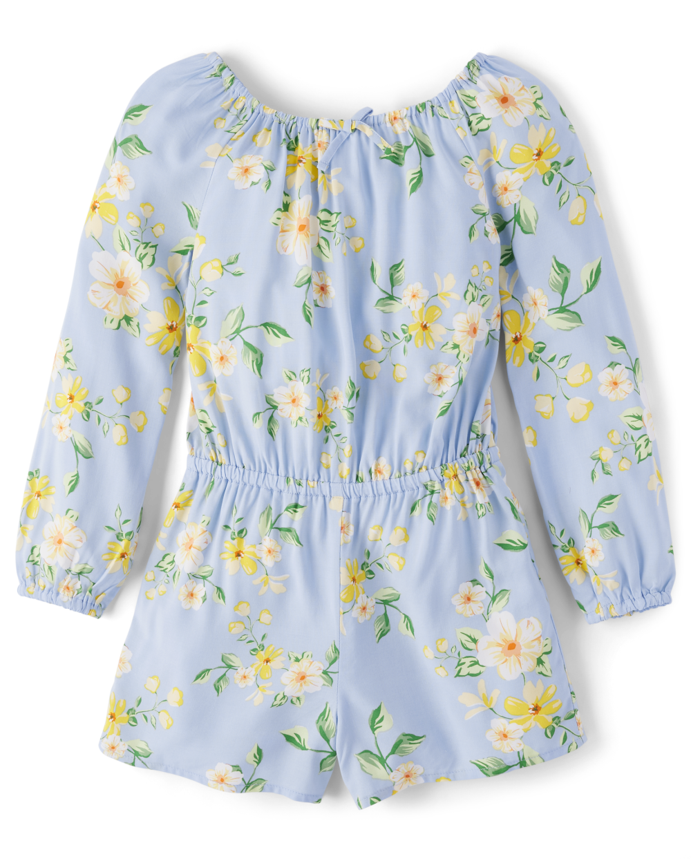 Girls Long Sleeves Round Neck Rayon Floral Print Romper With a Bow(s)