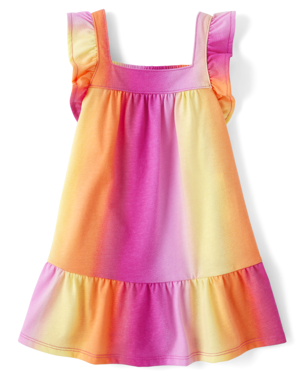Toddler Baby Square Neck Above the Knee Flutter Sleeves Sleeveless Dress With Ruffles