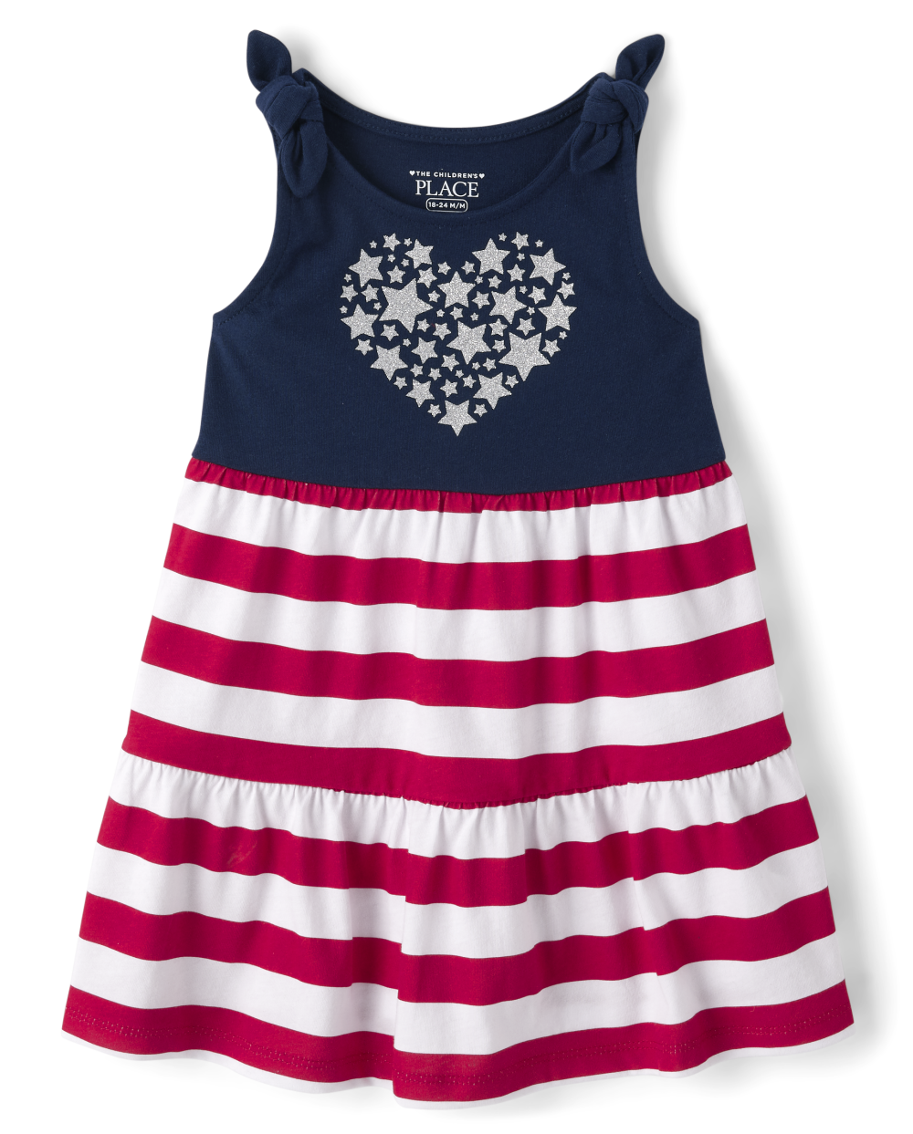 Toddler Crew Neck Above the Knee Tiered Glittering Sleeveless Striped Print Dress