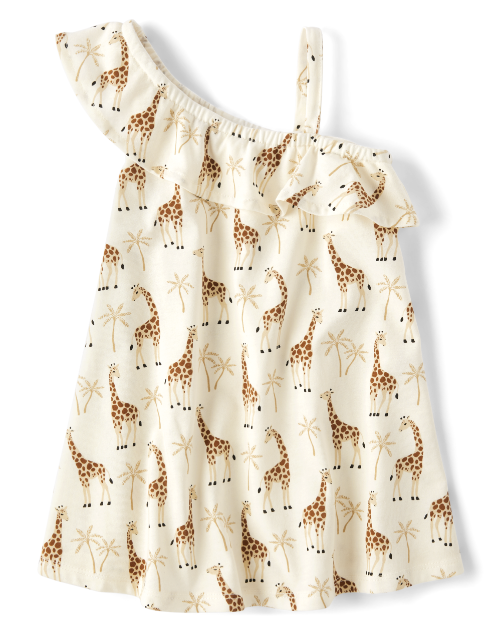 Toddler Baby Above the Knee One Shoulder Sleeveless Animal Giraffe Print Dress With Ruffles