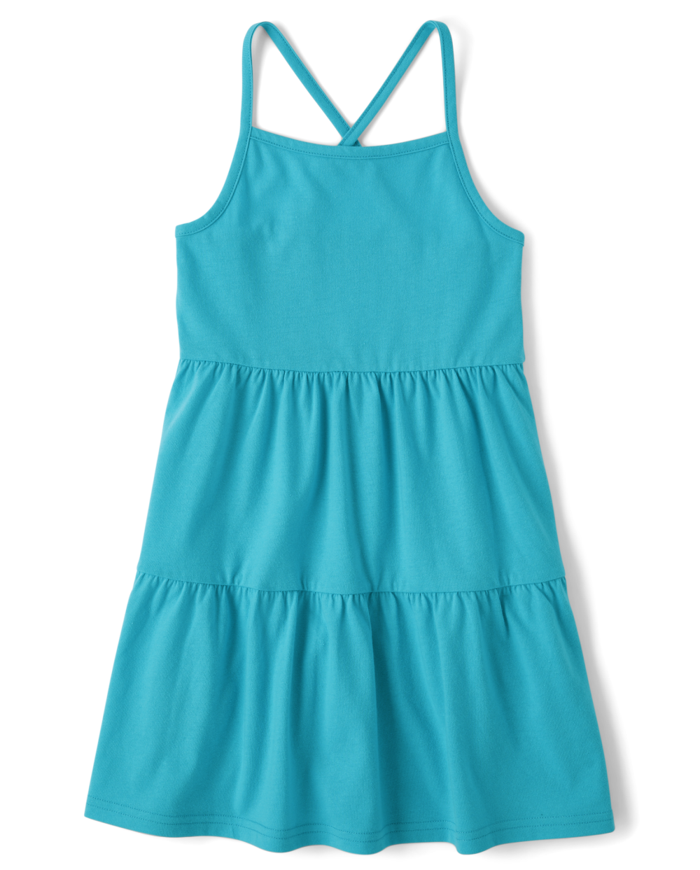 Girls Sleeveless Tiered Square Neck Above the Knee Dress