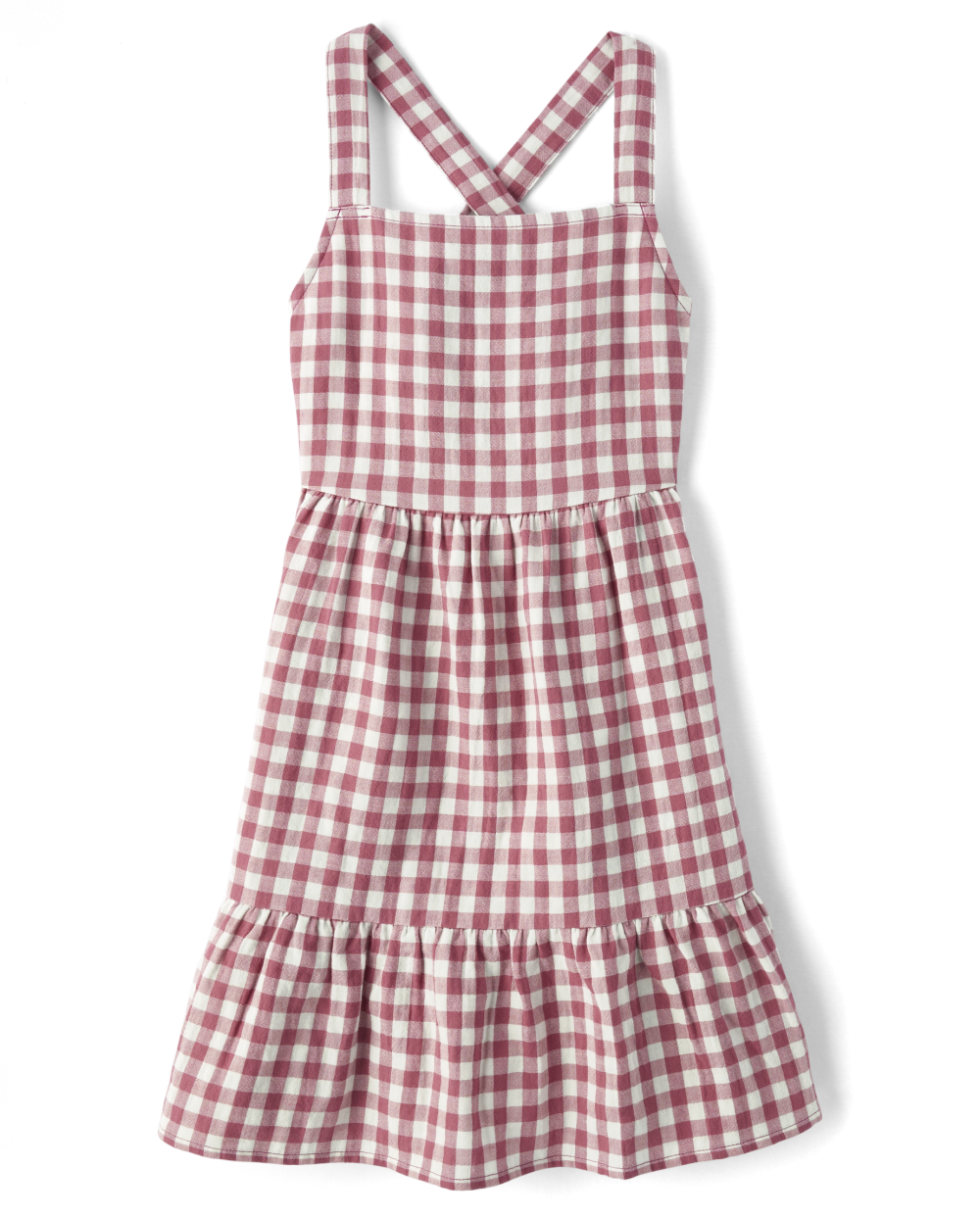 Girls Square Neck Checkered Gingham Print Sleeveless Above the Knee Dress With Ruffles