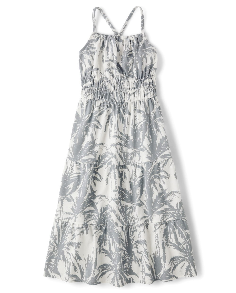 Girls Tiered General Print Sleeveless High-Neck Maxi Dress