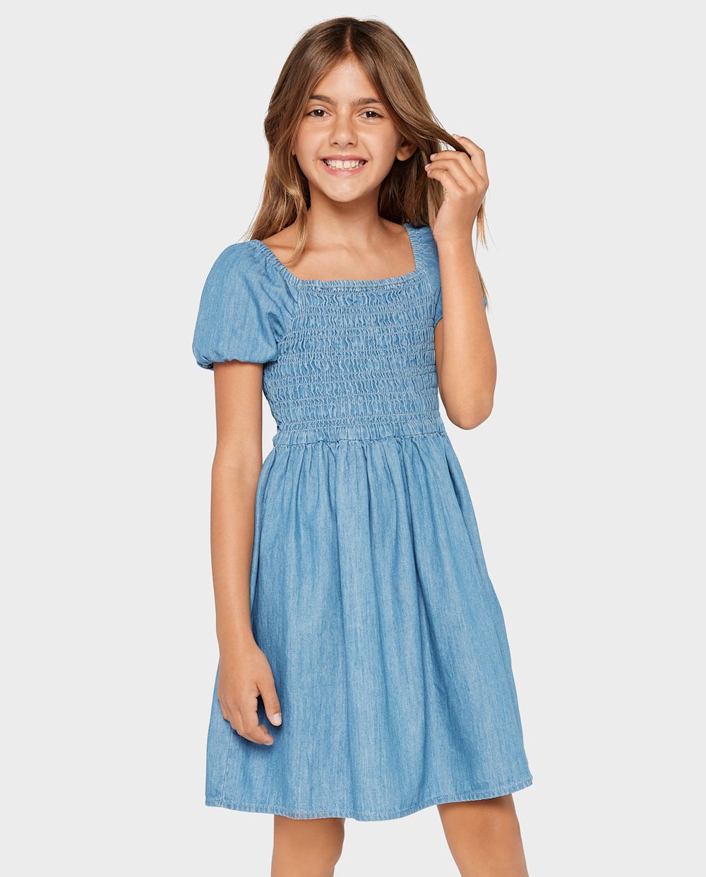 Girls Puff Sleeves Short Sleeves Sleeves Above the Knee Smocked Square Neck Dress