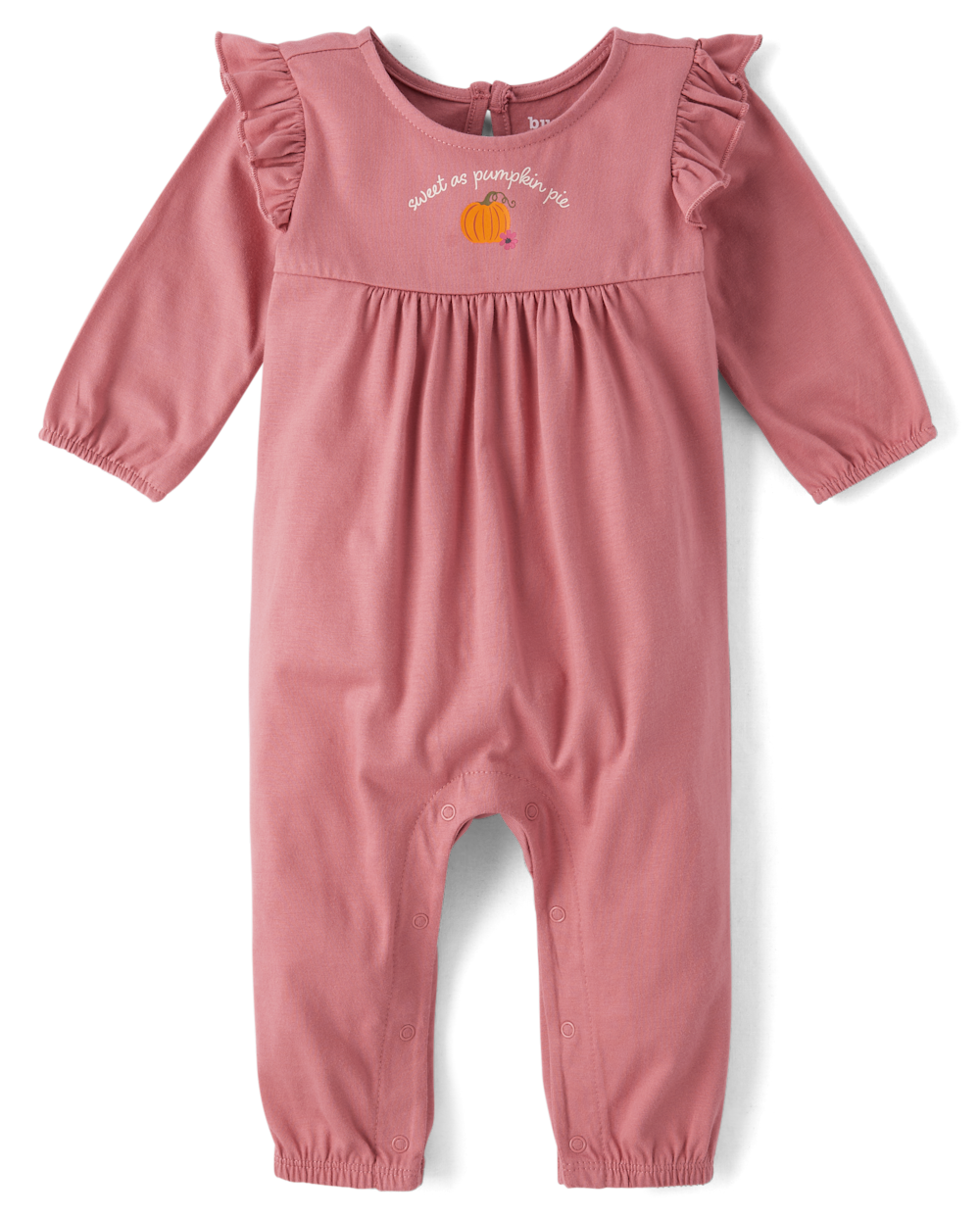 Toddler Flutter Long Sleeves Snap Closure Keyhole Crew Neck Jumpsuit