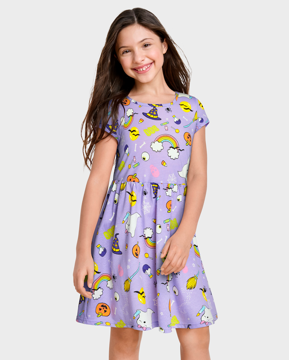 The Children’s Place Girls Halloween Everyday Dress | Size Medium (7/8) | Purple | Cotton/Polyester