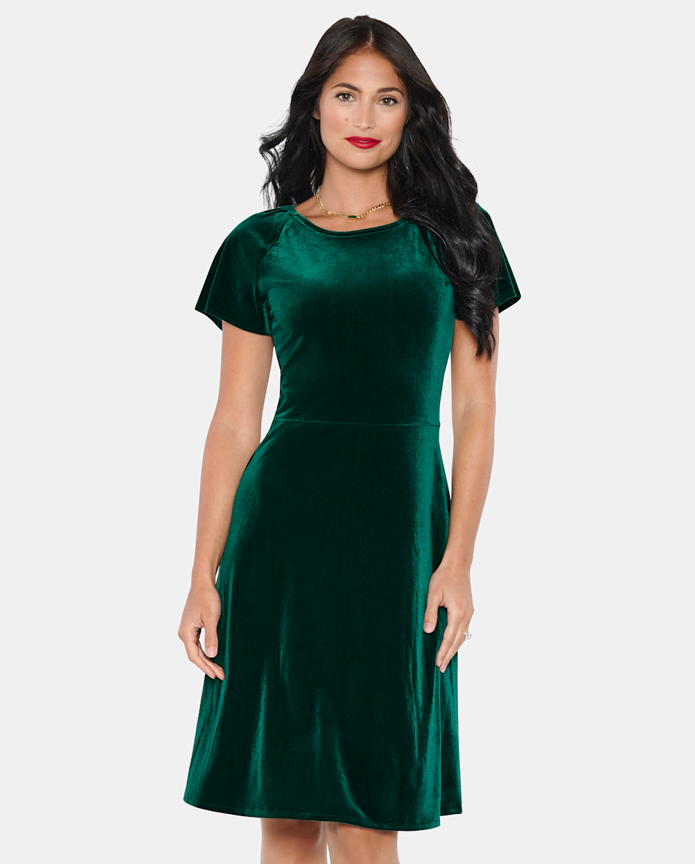 Above the Knee Fit-and-Flare Crew Neck Flutter Short Sleeves Sleeves Fitted Dress