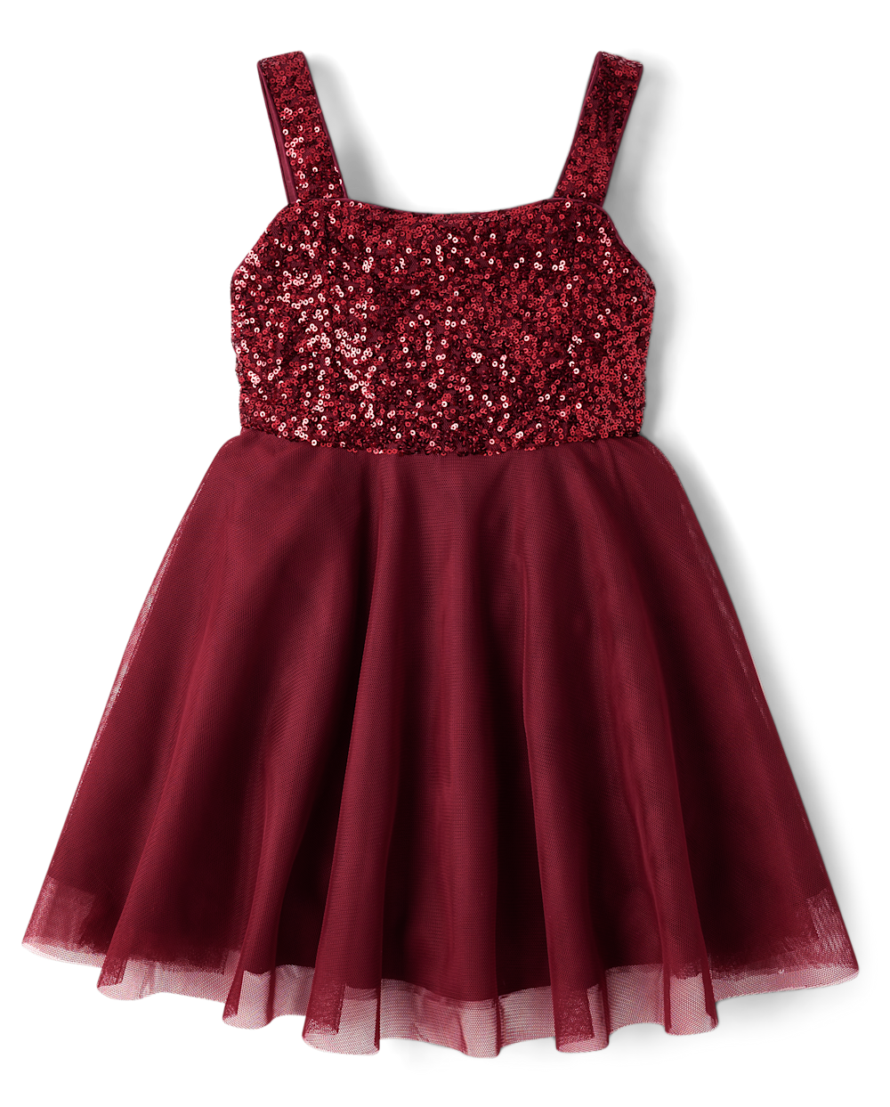Girls Sleeveless Sequined Mesh Above the Knee Square Neck Dress