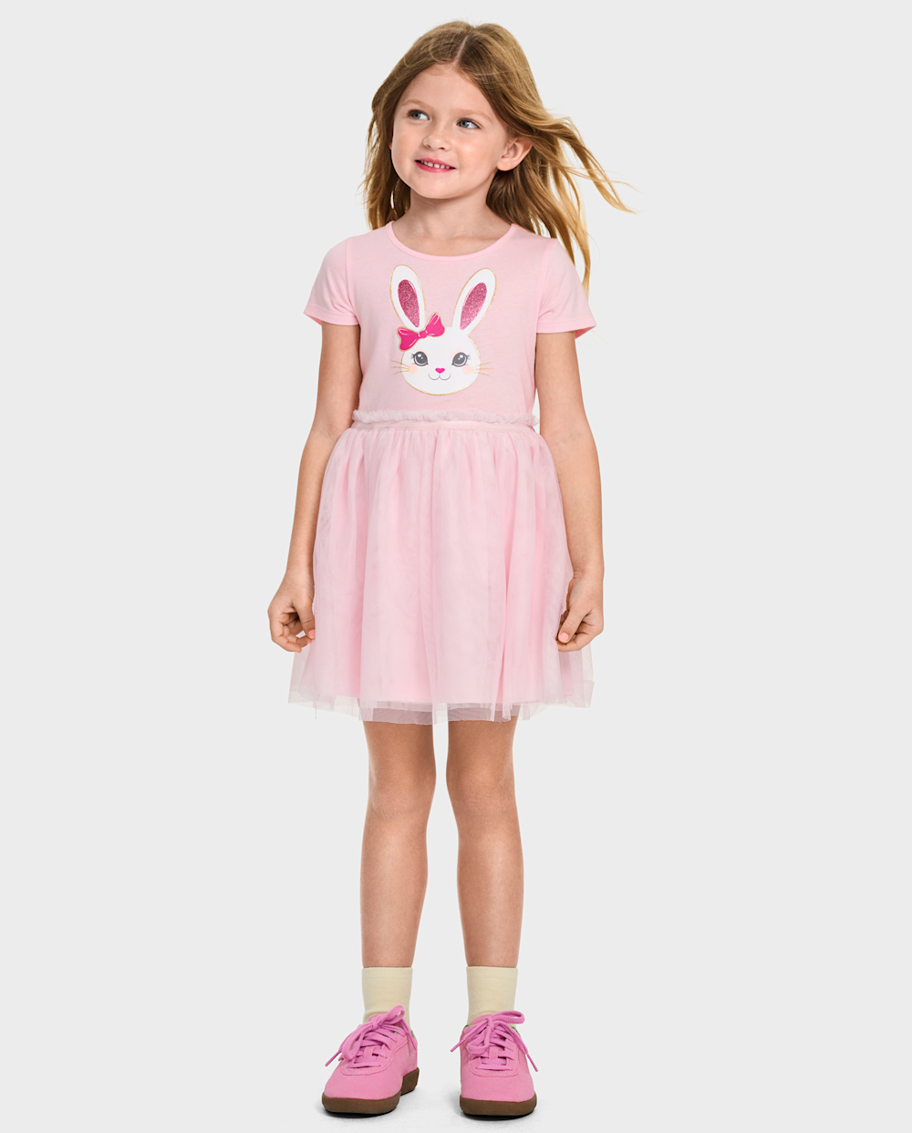 Toddler Above the Knee Crew Neck Short Sleeves Sleeves Mesh Dress