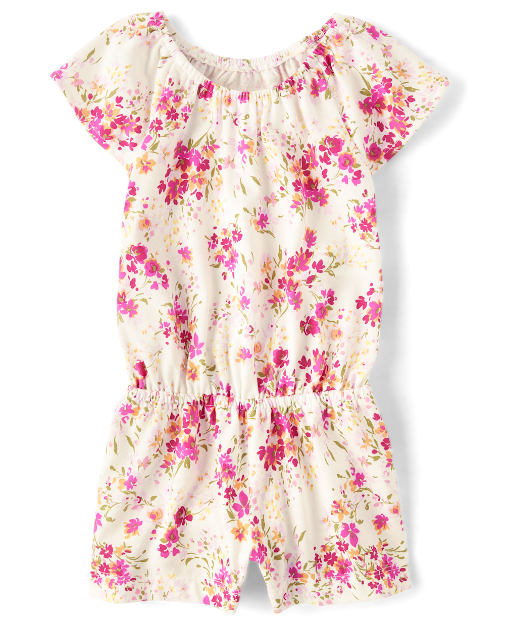 Toddler Baby Round Neck Floral Print Flutter Short Sleeves Sleeves Romper