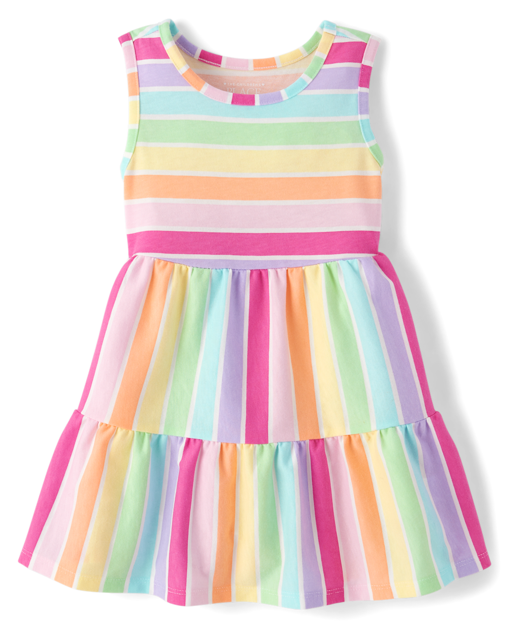 Toddler Baby Sleeveless Crew Neck Tiered Above the Knee Striped Print Dress