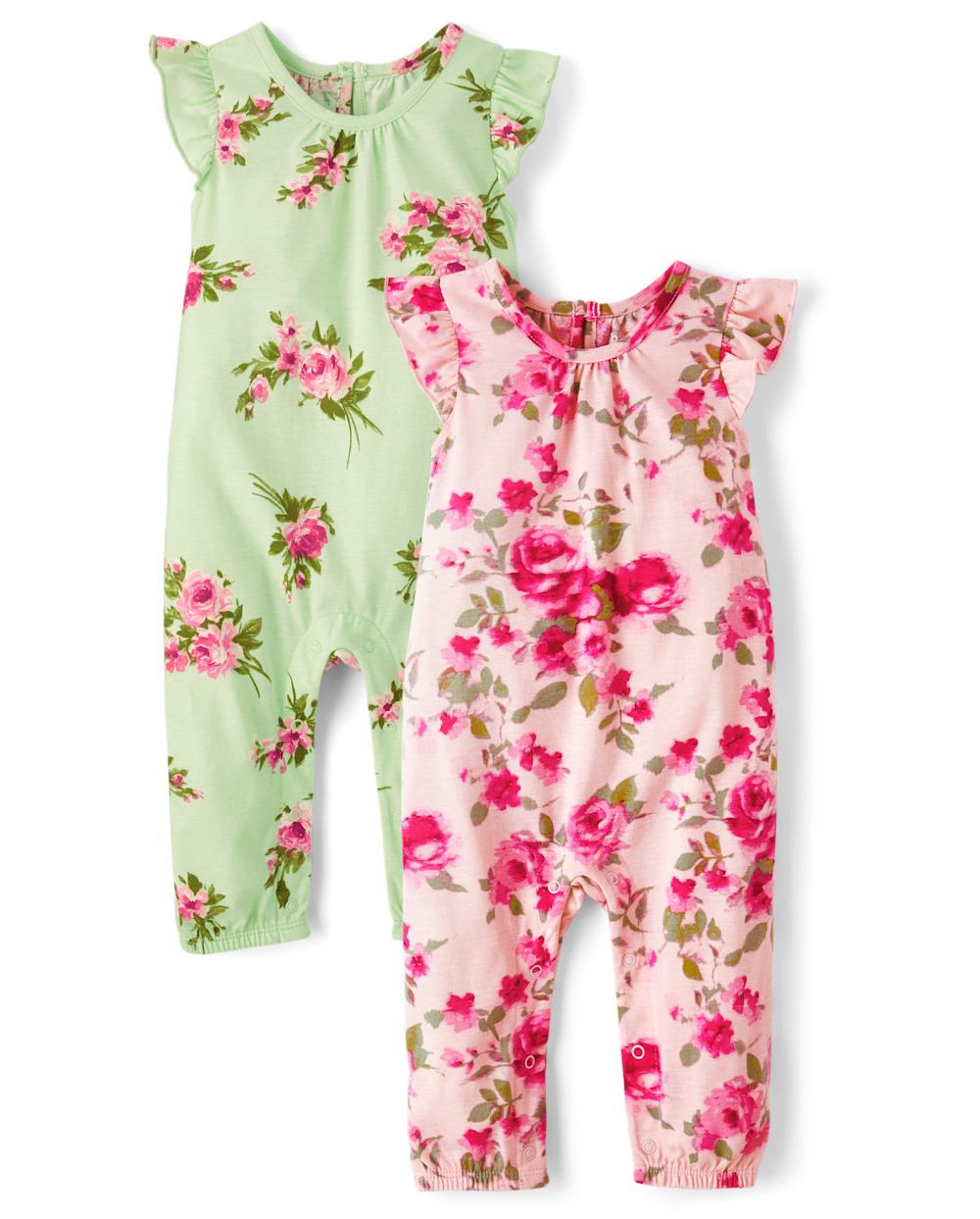 Toddler Baby Crew Neck Flutter Short Sleeves Sleeves Keyhole Snap Closure Floral Print Jumpsuit