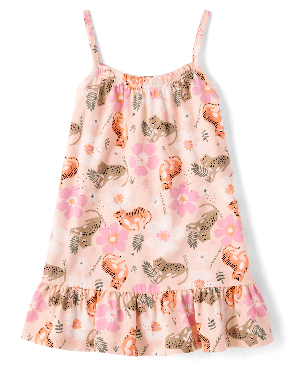 Toddler Baby Above the Knee Ruffle Trim Sleeveless Crew Neck General Print Swing-Skirt Dress