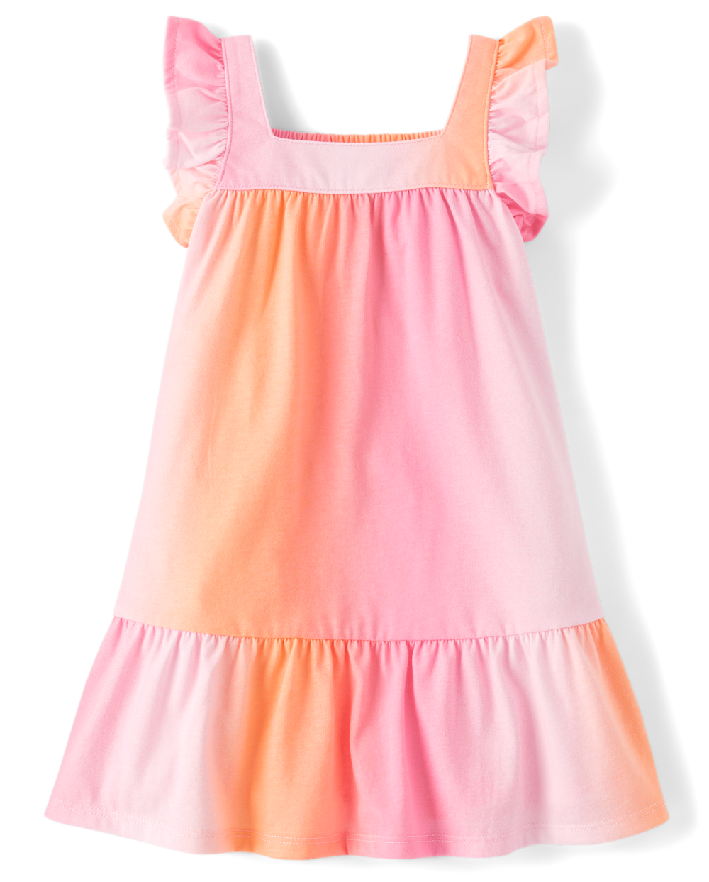 Toddler Baby Flutter Sleeves Sleeveless Above the Knee Square Neck Dress With Ruffles