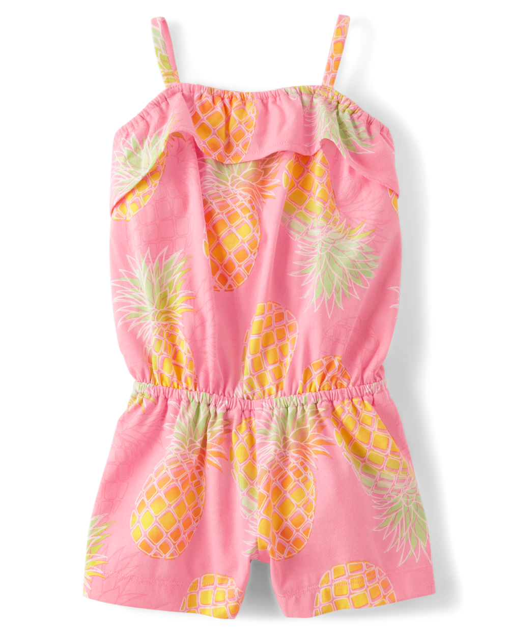 Toddler Baby Square Neck Sleeveless Ruffle Trim General Print Romper
